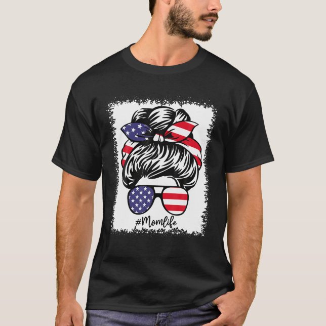 Camiseta American Flag Mom Life Bleached Mother's 4Th Of Ju (Frente)