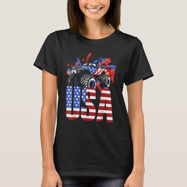 Camiseta American Flag Monster Truck 4th Of July USA Patrio (Frente)