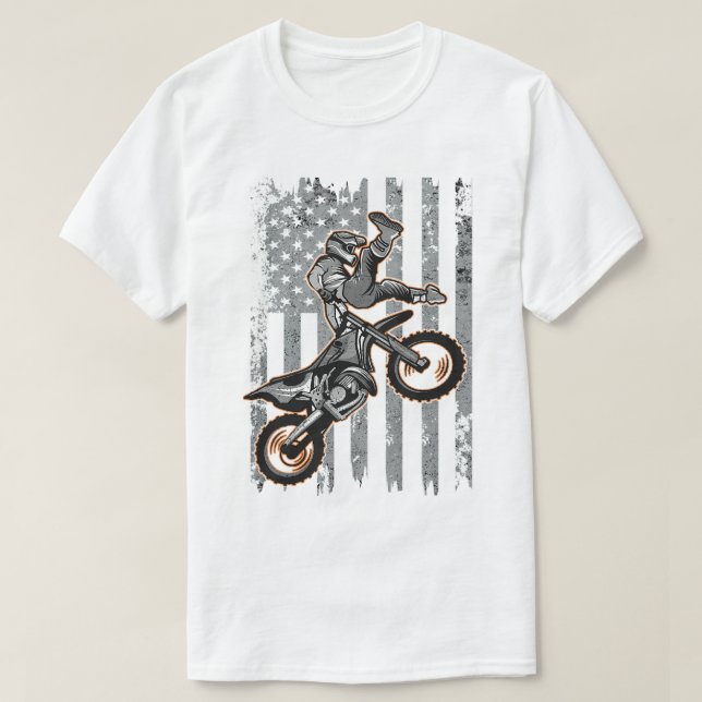 Camiseta American Flag Motorcross Braap Dirt Bike Off Road (Frente do Design)