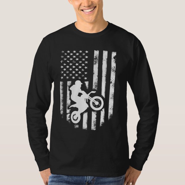 Camiseta American Flag Motorcross Braap Dirt Bike Off Road (Frente)