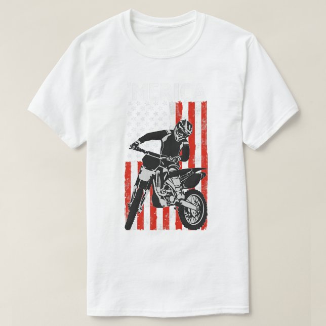 Camiseta American Flag Motorcross Braap MERICA Dirt Bike 4t (Frente do Design)