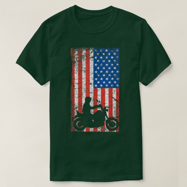 Camiseta American Flag Motorcycle Biker 165 (Frente do Design)