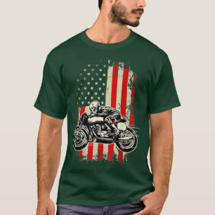 Camiseta American Flag Motorcycle Skeleton Biker Bobber 