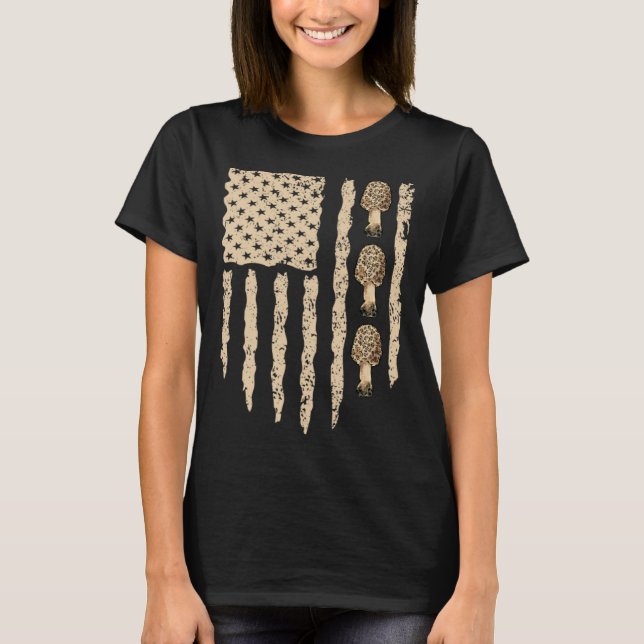 Camiseta American Flag Mushroom Hunting Morel Hunter Foragi (Frente)
