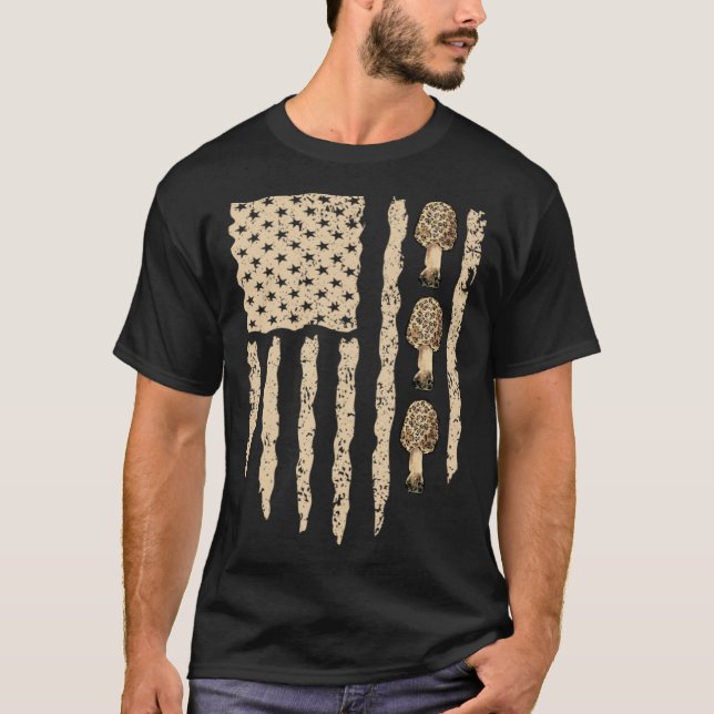 Camiseta American Flag Mushroom Hunting Morel Hunter Foragi (Frente)