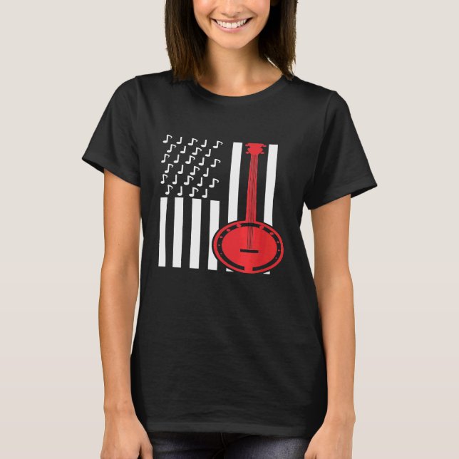 Camiseta American Flag Musical Notes Banjo (Frente)