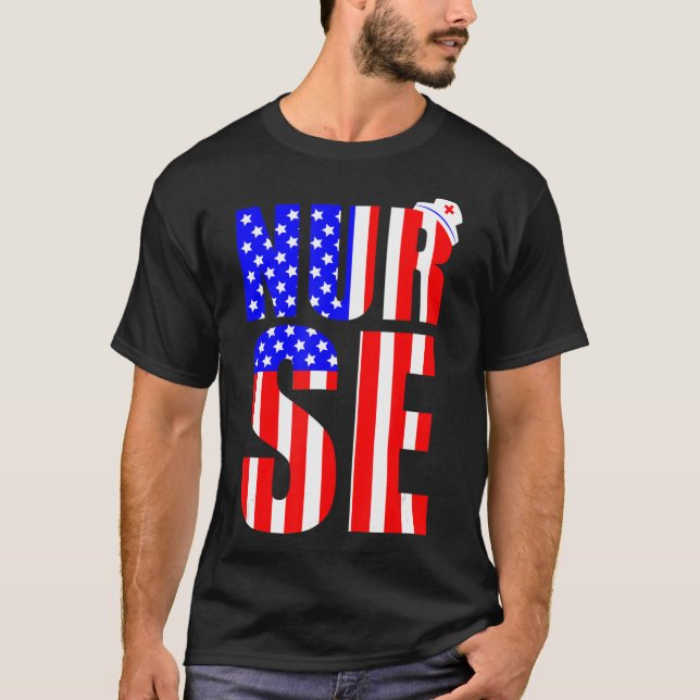 Camiseta American Flag Nurs 4 De Julho RN LPN Nursing Mem (Frente)