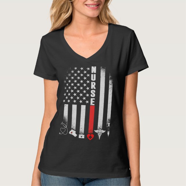 Camiseta American Flag Nurse Day  Idea (Frente)