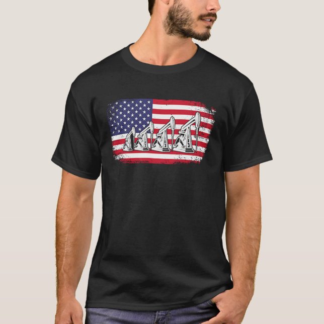 Camiseta American Flag Oil Rig Drilling Roughnecks Oilfield (Frente)
