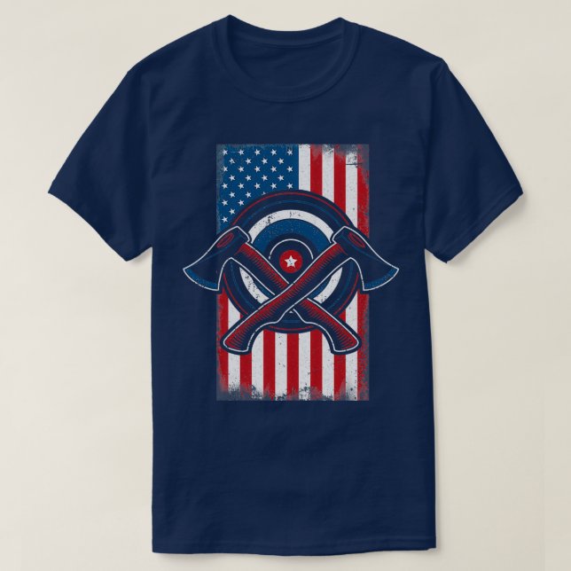 Camiseta American Flag Patriot Axe Throwing Cool Axe Throwe (Frente do Design)