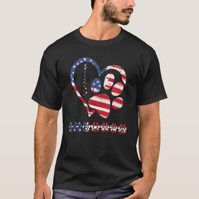 Camiseta american flag patriotic dog & cat paw print - 4th  (Frente)