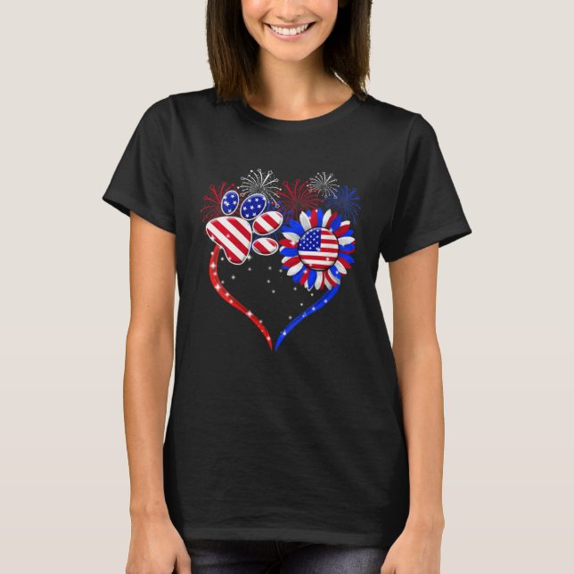 Camiseta American Flag Patriotic Dog & Cat Paw Print  4th O (Frente)