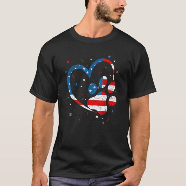 Camiseta American Flag Patriotic Dog & Cat Paw Print 4th Of (Frente)