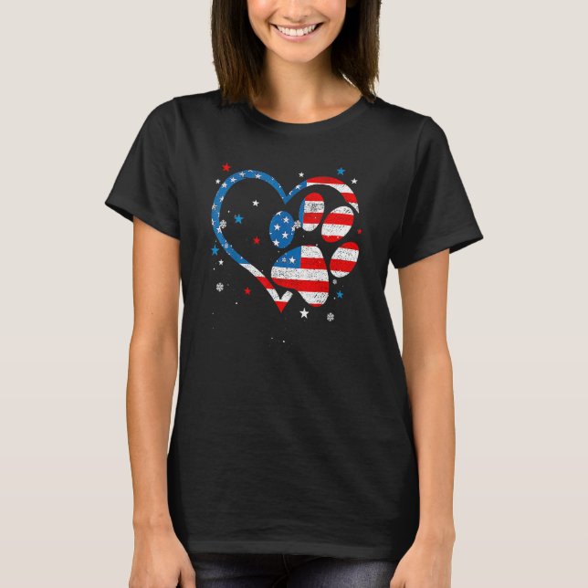 Camiseta American Flag Patriotic Dog & Cat Paw Print 4th Of (Frente)