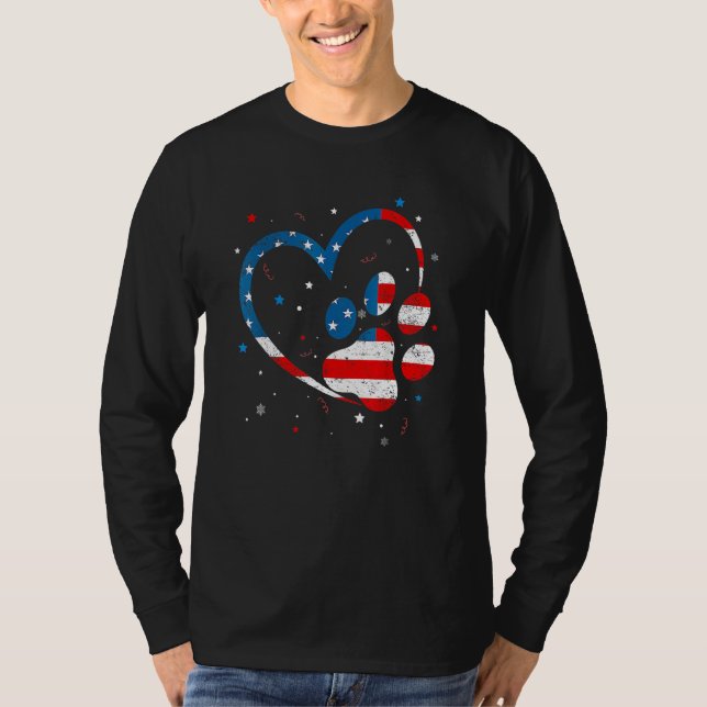 Camiseta American Flag Patriotic Dog & Cat Paw Print 4th Of (Frente)