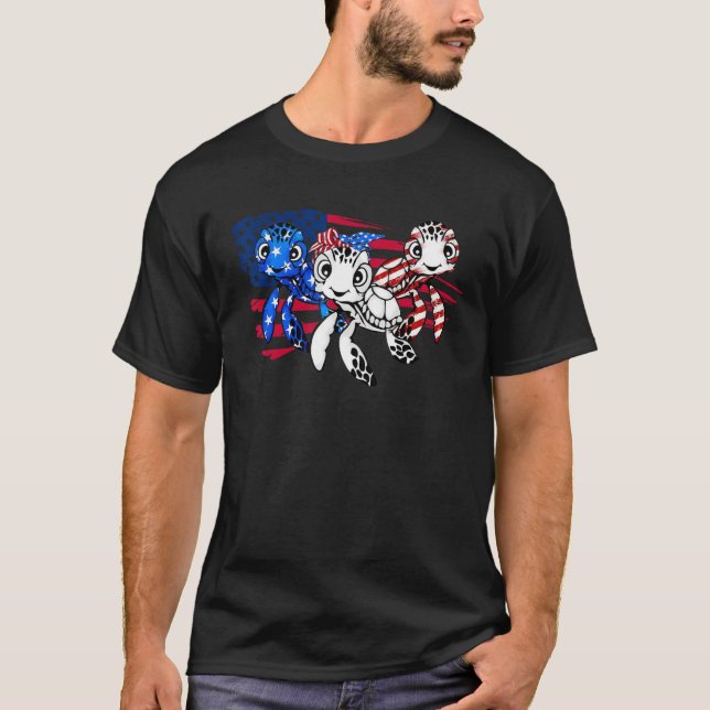Camiseta American Flag Patriotic Turtle  USA Flag 4th Of Ju (Frente)