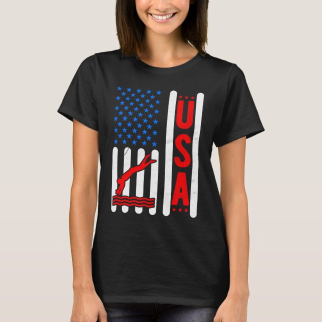 Camiseta American Flag Patriotic USA Men Women Swimming Fre (Frente)