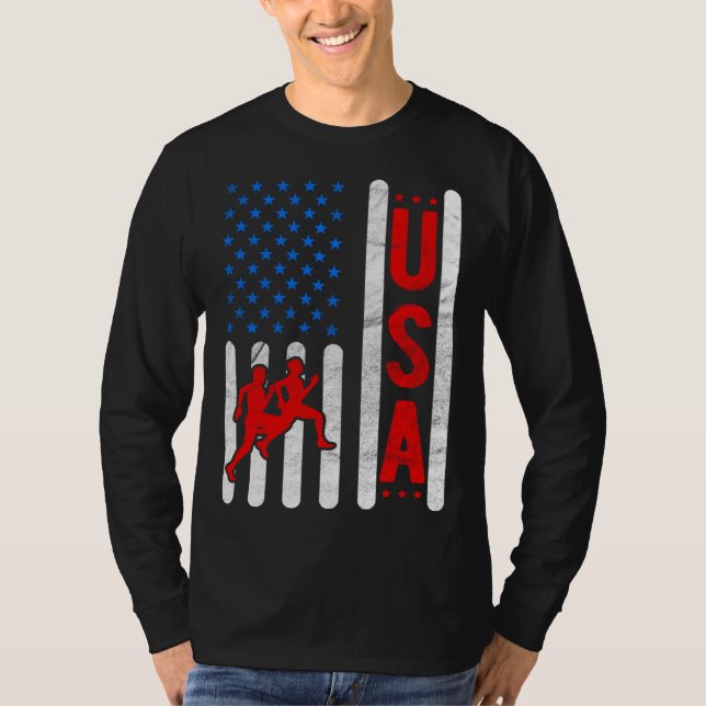 Camiseta American Flag Patriotic USA Men Women Track and fi (Frente)