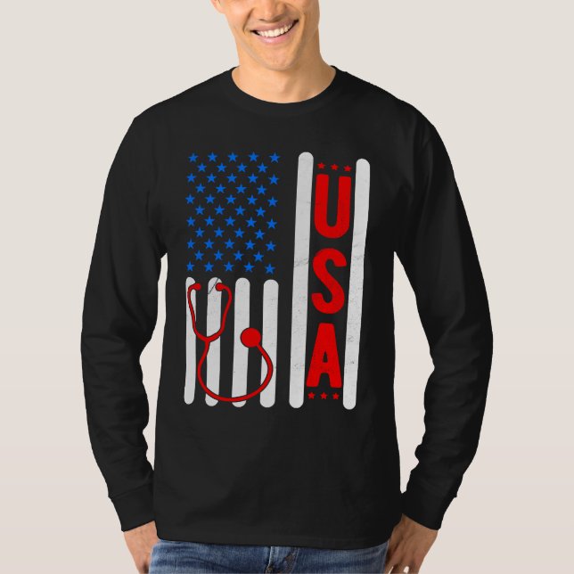 Camiseta American Flag Patriotic USA Nurse Life RN LPN CNA  (Frente)