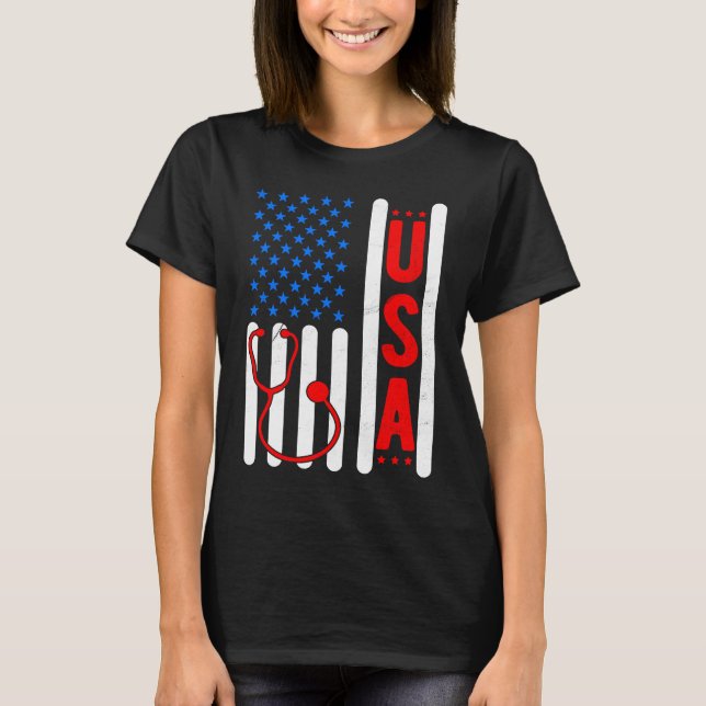Camiseta American Flag Patriotic USA Nurse Life RN LPN CNA  (Frente)