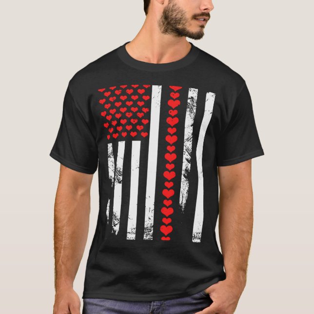 Camiseta American Flag Patriotic Valentines Day Clic He  (Frente)