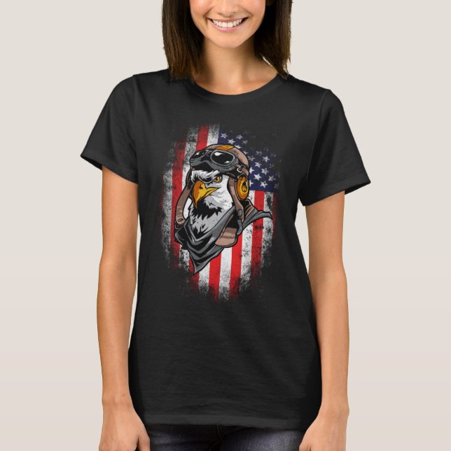 Camiseta American Flag Patriotic Veteran Bald Eagle Pilot D (Frente)