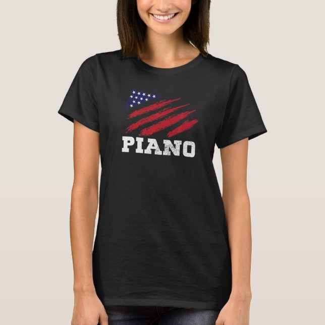 Camiseta American Flag Piano  Musician Pianist (Frente)