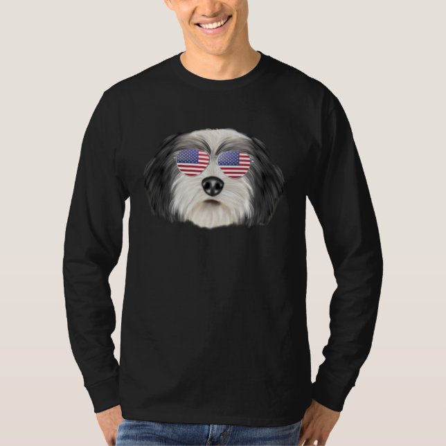 Camiseta American Flag Polish Lowland Sheepdog Dog America  (Frente)