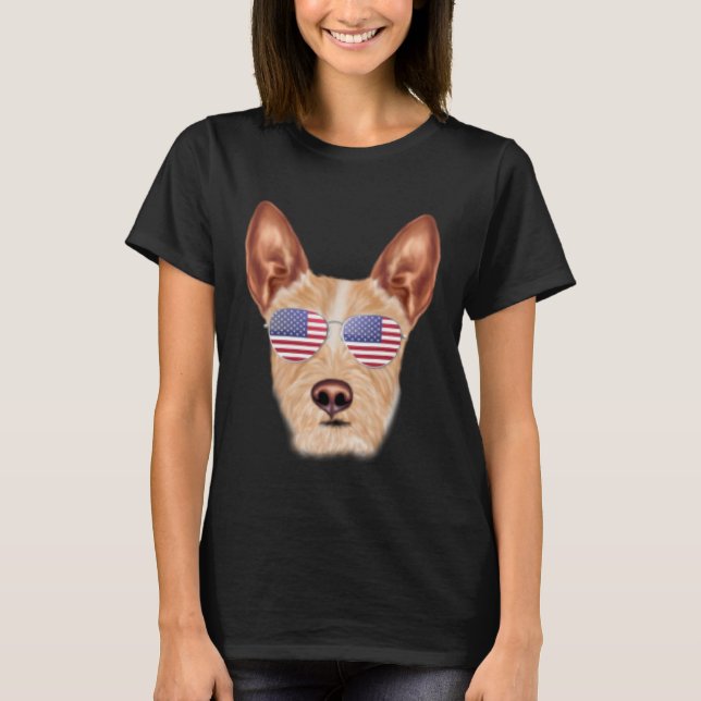 Camiseta American Flag Portuguese Podengo Pequeno Dog Ameri (Frente)