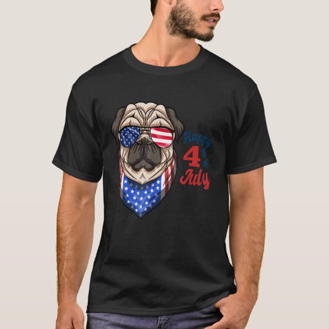 Camiseta American Flag Pug Dog Lover 4 de julho de Independ (Frente)