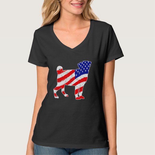 Camiseta American Flag Pug Patriotic Dog Dad Dog Mom (Frente)