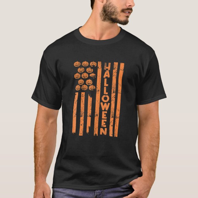 Camiseta American Flag Pumpkin USA Halloween (Frente)