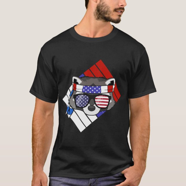 Camiseta American Flag Racoon 4 de julho Presente (Frente)