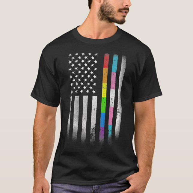 Camiseta American Flag Rainbow Homosexual Rights LGBT LGBTQ (Frente)