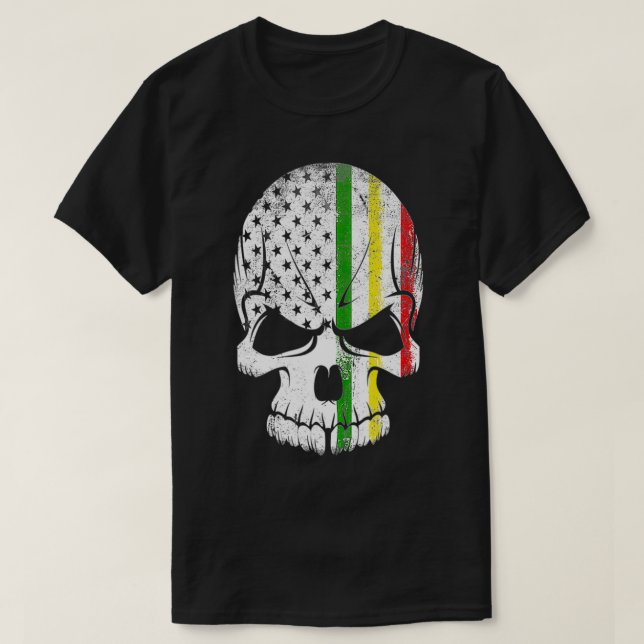 Camiseta American Flag Rasta Reggae Skull (Frente do Design)