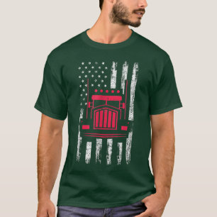 Camiseta American Flag Red Semi Truck Driver Mechanic