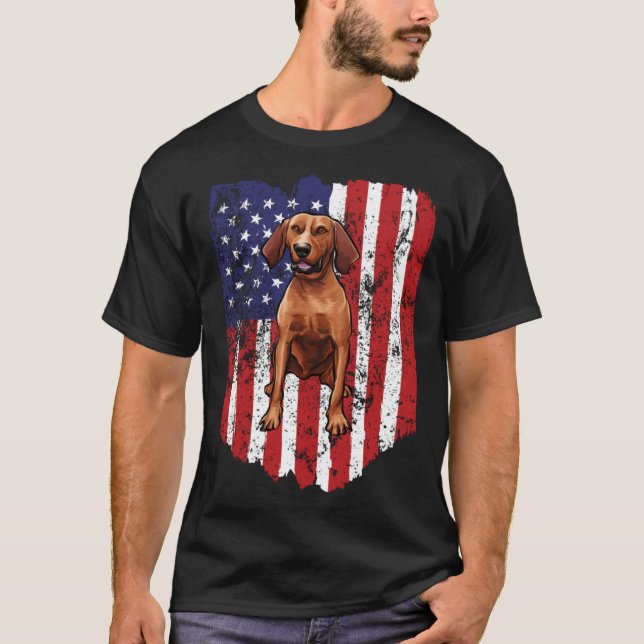 Camiseta American Flag Redbone Coonhound 4th Of July USA (Frente)