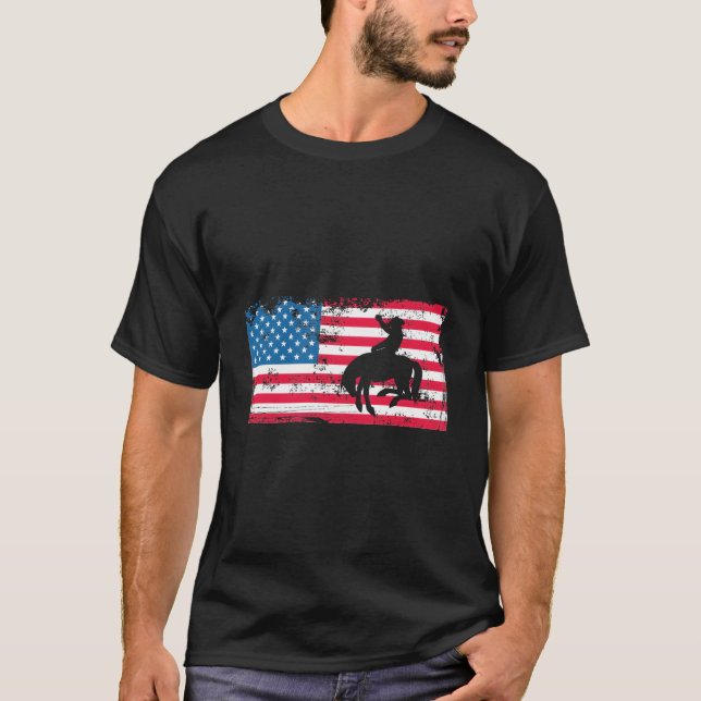Camiseta American Flag Rodeo Bronc Horse Riding Cow Cow (Frente)