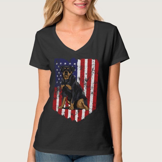 Camiseta American Flag Rottweiler 4th Of July USA (Frente)