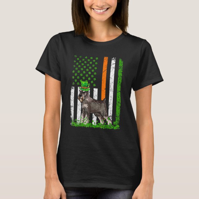 Camiseta American Flag Schnauzer Dog St Patricicks (Frente)