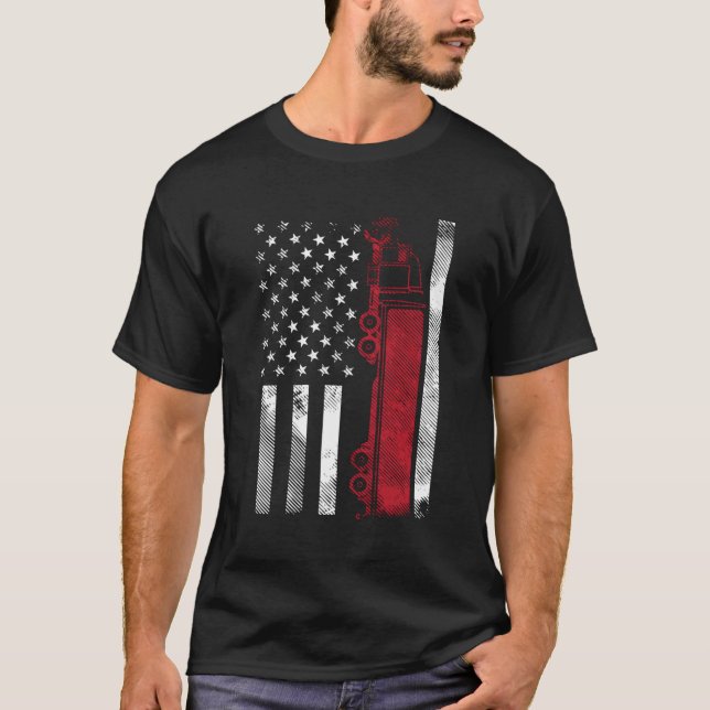 Camiseta American Flag Semi Truck 18 Wheeler Us Trucker Dri (Frente)
