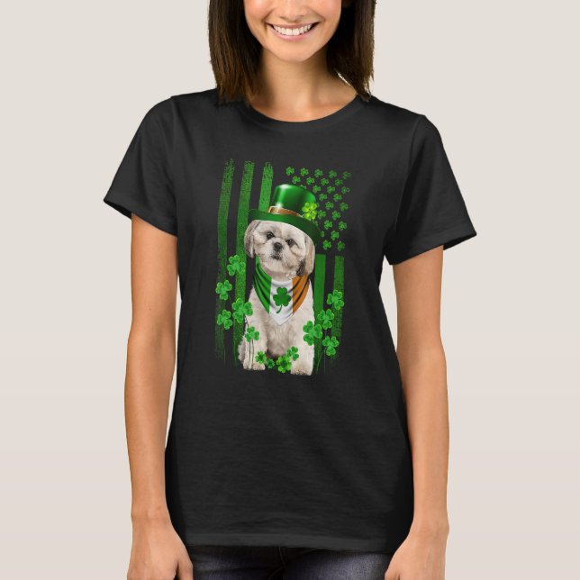 Camiseta American Flag Shih Tzu Dog Hat Irish St Patricks D (Frente)