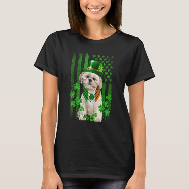 Camiseta American Flag Shih Tzu Dog Hat Irish St Patricks D (Frente)