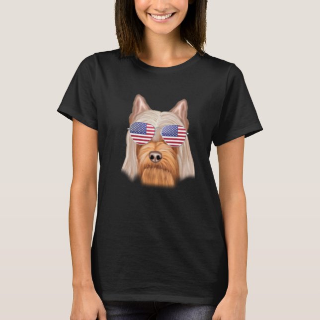 Camiseta American Flag Silky Terrier Dog America Pocket (Frente)