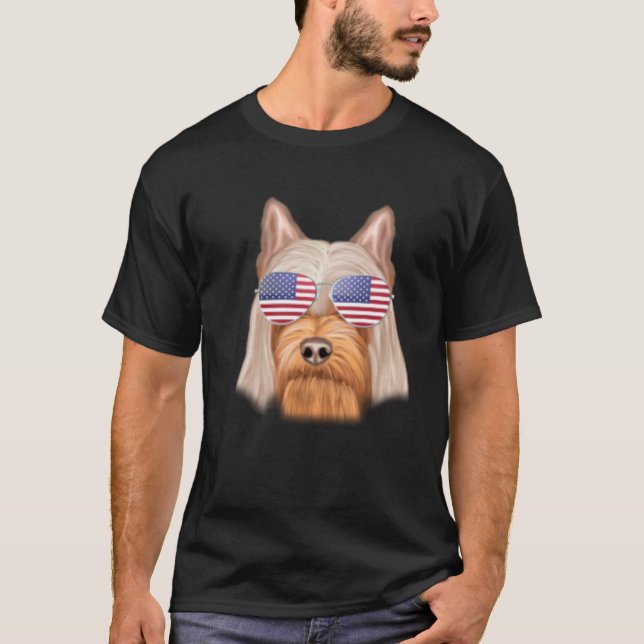 Camiseta American Flag Silky Terrier Dog America Pocket (Frente)