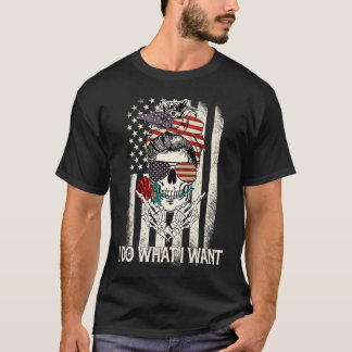 Camiseta American Flag Skull Mom I Do What I Want Mom Mothe
