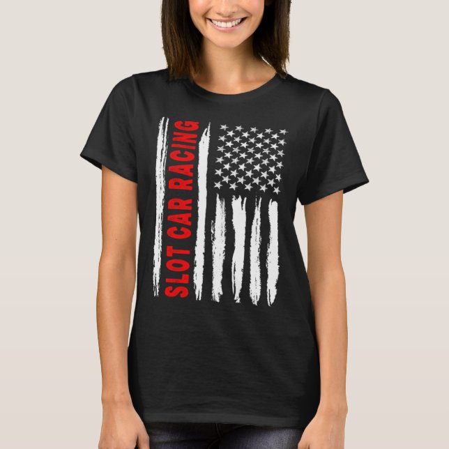 Camiseta American Flag Slot Car Racing USA Men Women US Fla (Frente)