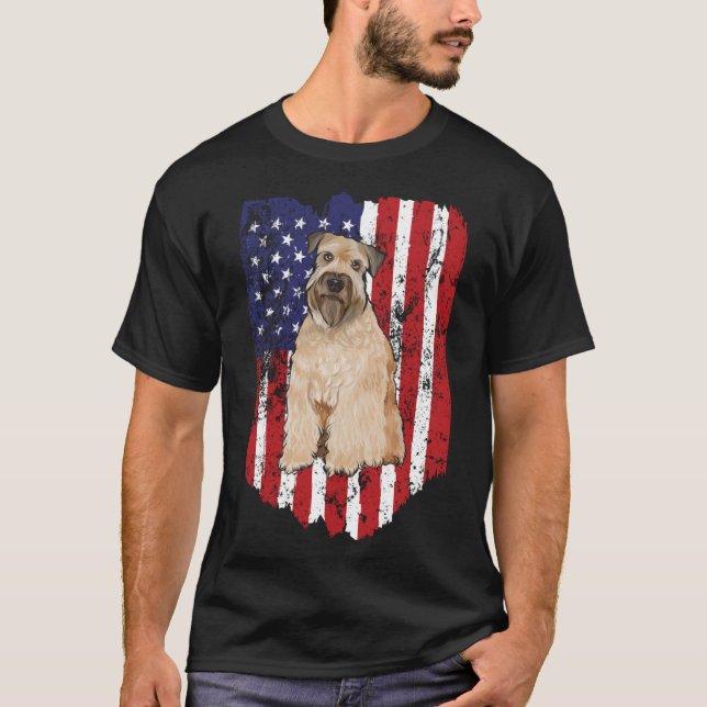Camiseta American Flag Soft Revestido Wheaten Terrier 4th O (Frente)
