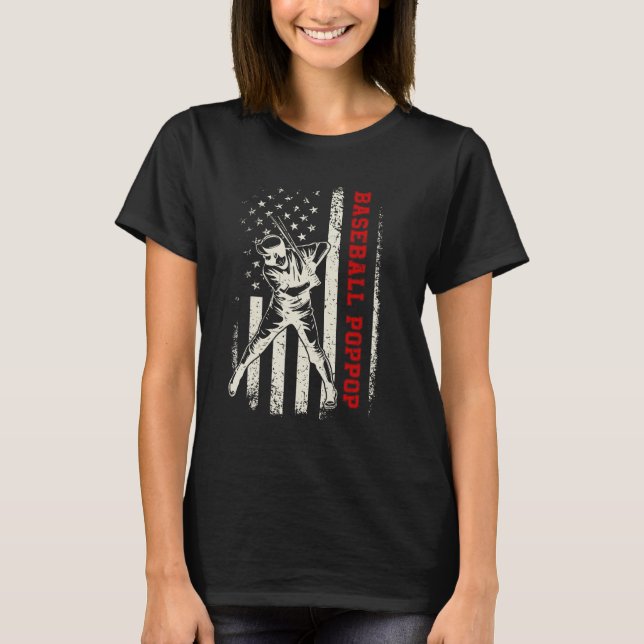 Camiseta American Flag Softball Baseball PopPop Funny Fathe (Frente)