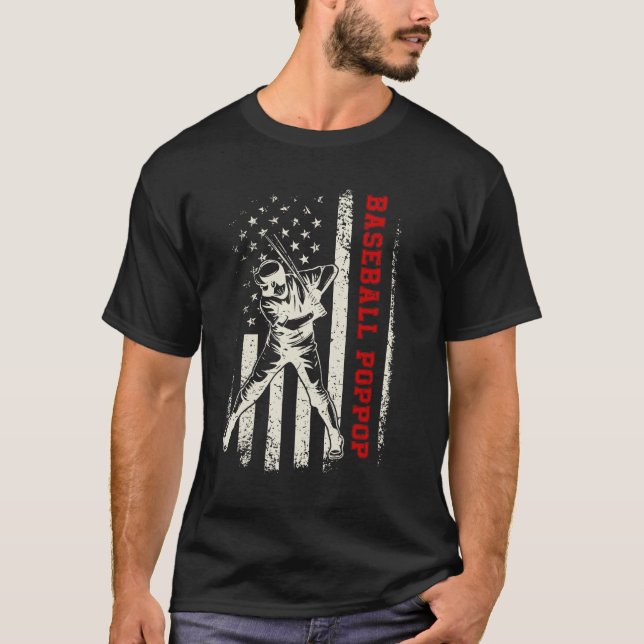 Camiseta American Flag Softball Baseball PopPop Funny Fathe (Frente)